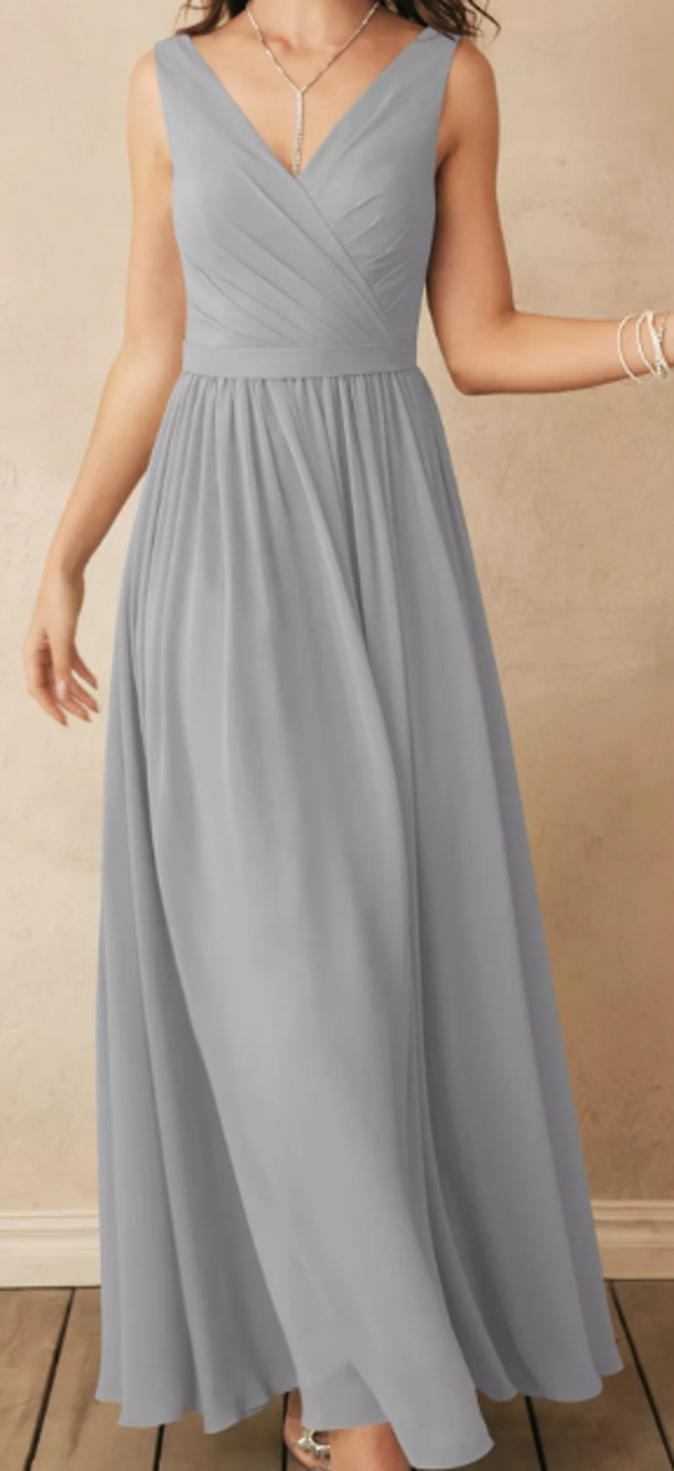 AW BRIDAL 2 XS dove grey Gwyneth chiffon bridesmaid party maxi dress NEW 0B8